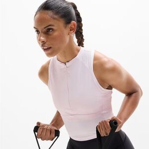 Athleta Crosstrain Zip Tank‎ Sz M Light Pink Clean Girl Pilates Athleisure Top